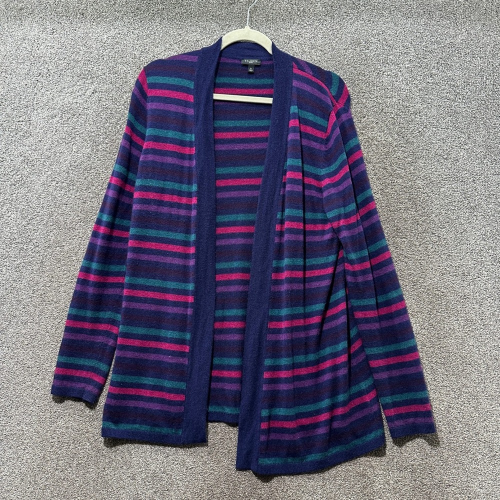 Talbots Cardigan Sweater Women Large Petite Striped Open Front Cardigan LP